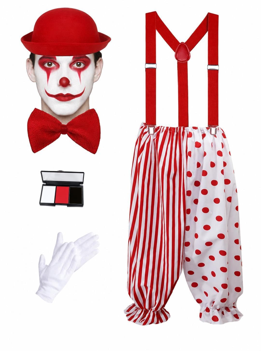The Dragons Den Adults Red & White Harlequin Clown Set Circus Big Top Kit Fancy Dress Costume [S-M]