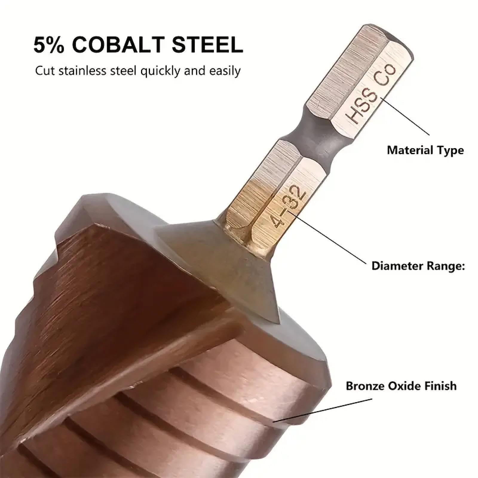 4-12/4-20/4-32mm M35 Kobalt Wiertło stopniowe stożkowe HSS-co Wiertło HSS spiralne Rowek trójkątny Trzonek do stali nierdzewnej (4-32MM)