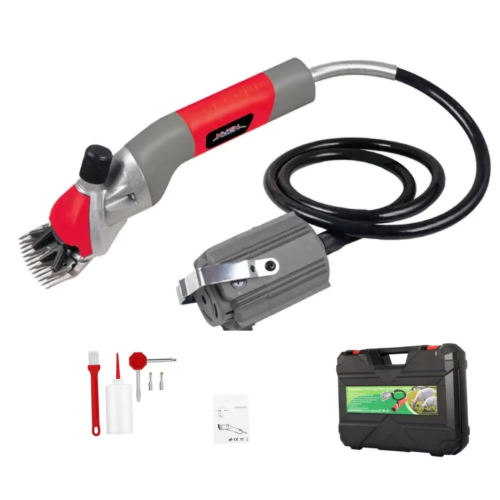 Forbici elettriche sospese per lana da 1000 W, forbici elettriche per pecore resistenti, lama in acciaio ad alto tenore di carbonio a 13 denti, 2800 giri/min, chiave, spazzole di ricambio,Red