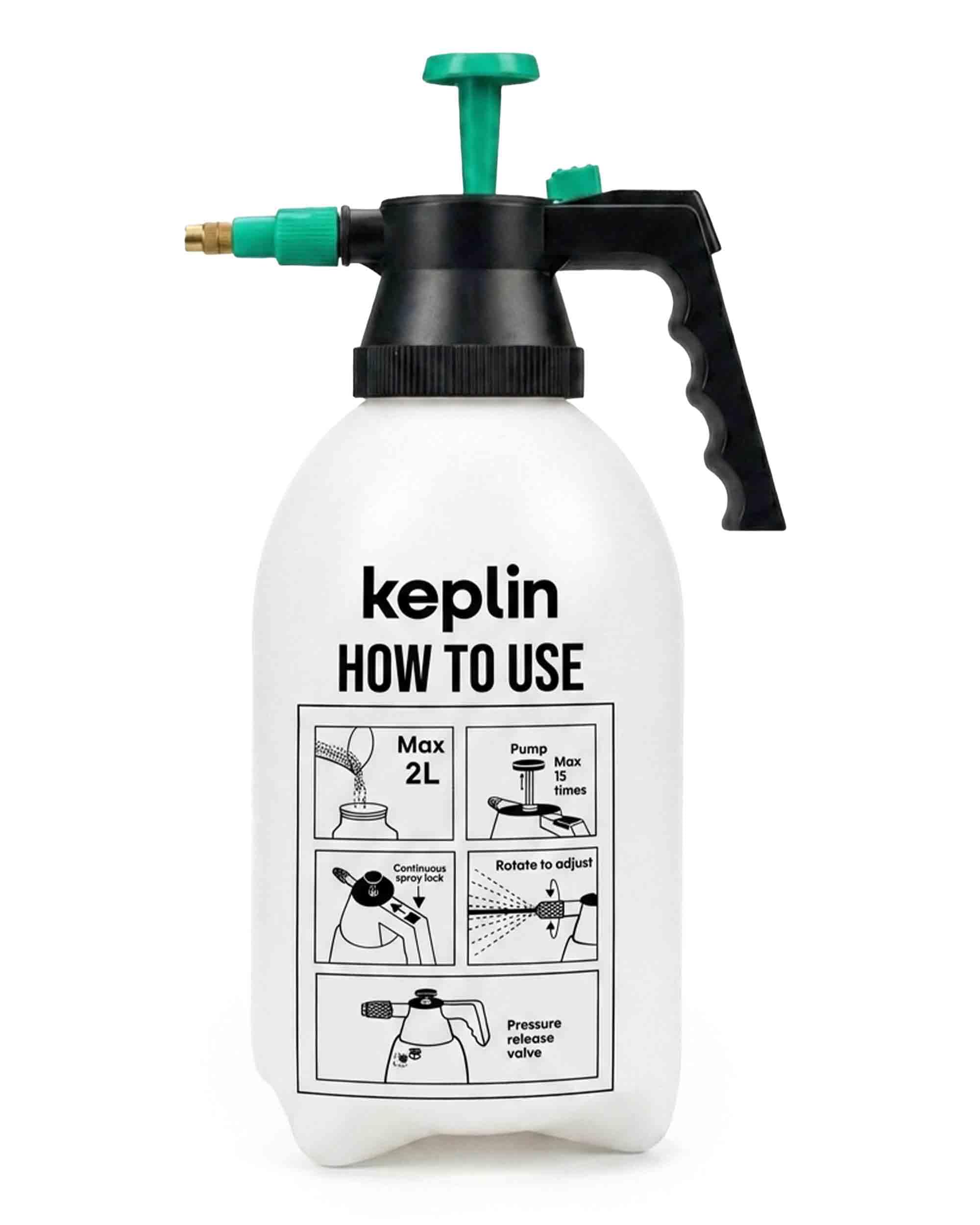 Keplin 2L Pressure Sprayer – Works Upside Down | Pump Action Garden Sprayer with Adjustable Brass Nozzle, Lockable Trigger & Pressure Release Valve, White