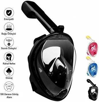 Full Face Diving Mask Anti-Fog Snorkel Fullface Swimmer Mask Black