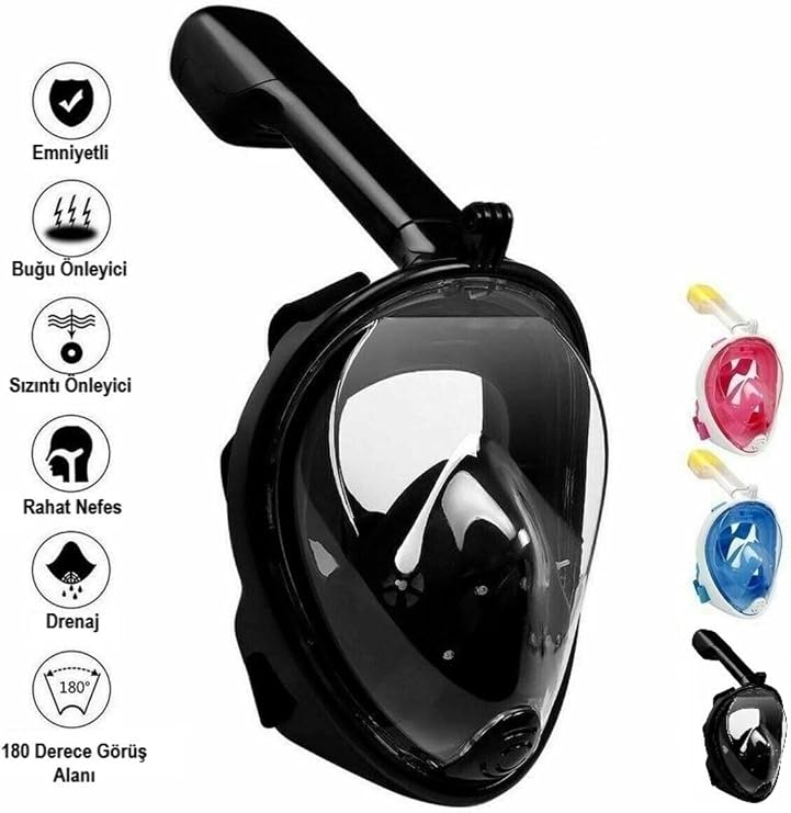 Full Face Diving Mask Anti-Fog Snorkel Fullface Swimmer Mask Black