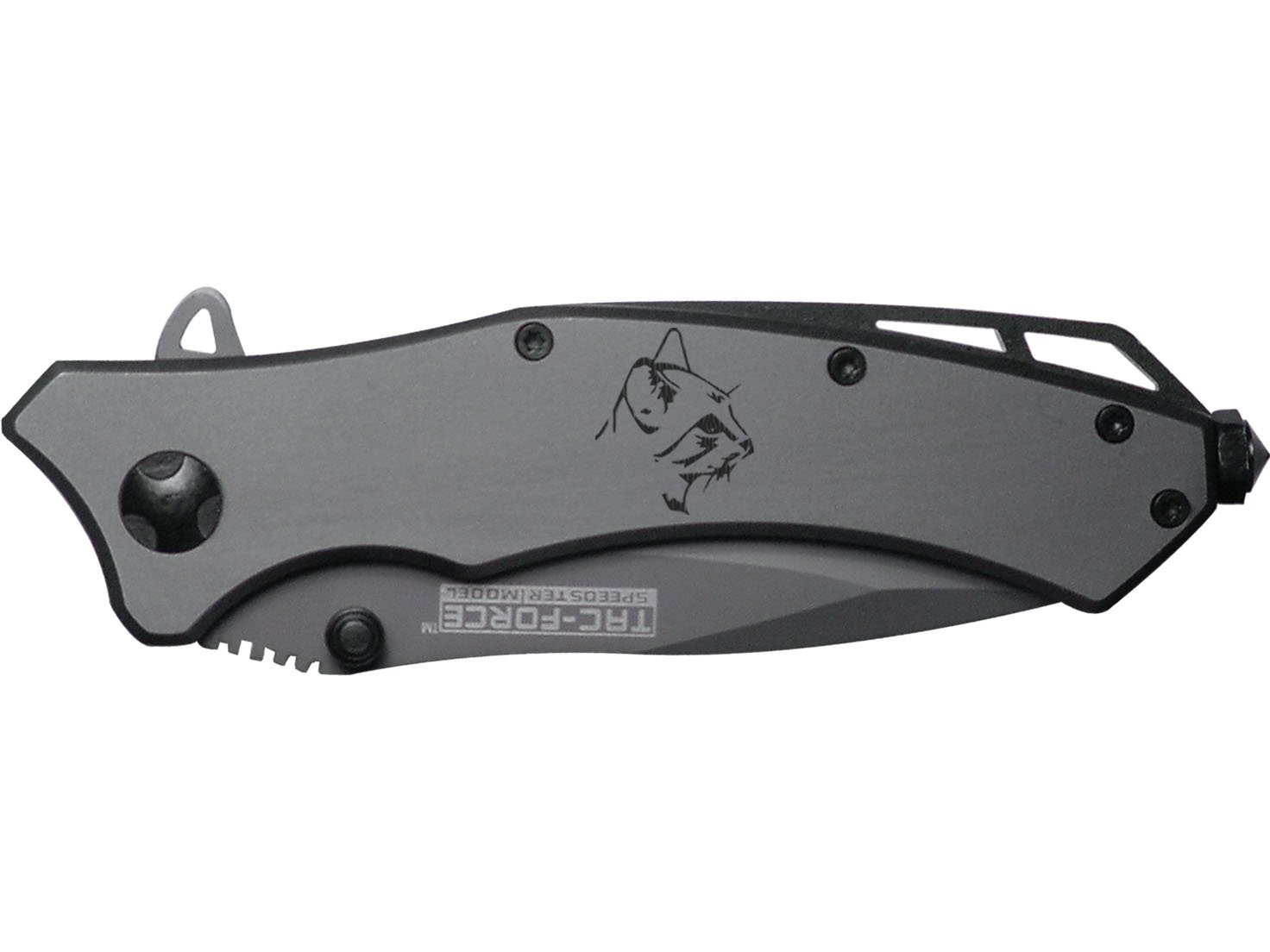 NDZ Performance Cat Head 2 Engraved TAC-Force TF-820GY Speedster Model Folding Pocket Knife