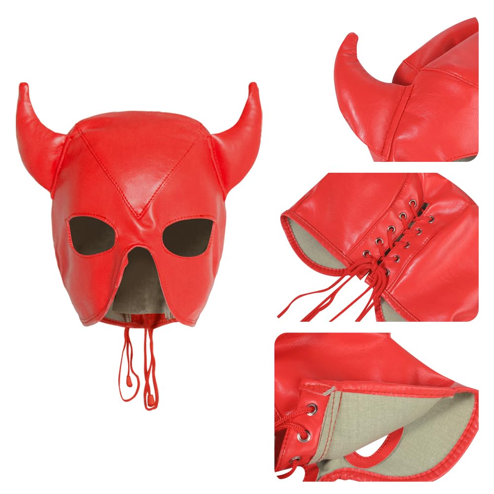 Halloween Leather Horn Hood Headgear for Adults Open Mouth Hole Eye Devil Face Mask with Adjustable Tie Halloween Fancy Dress Costume Accessory for Animal Theme Party Cosplay Carnival Festival Props - Image 4