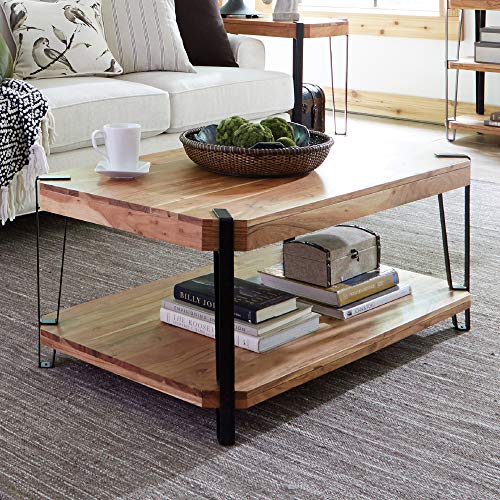 Alaterre Furniture Ryegate Natural Solid Wood With Metal Coffee Table, Live Edge #TOP1