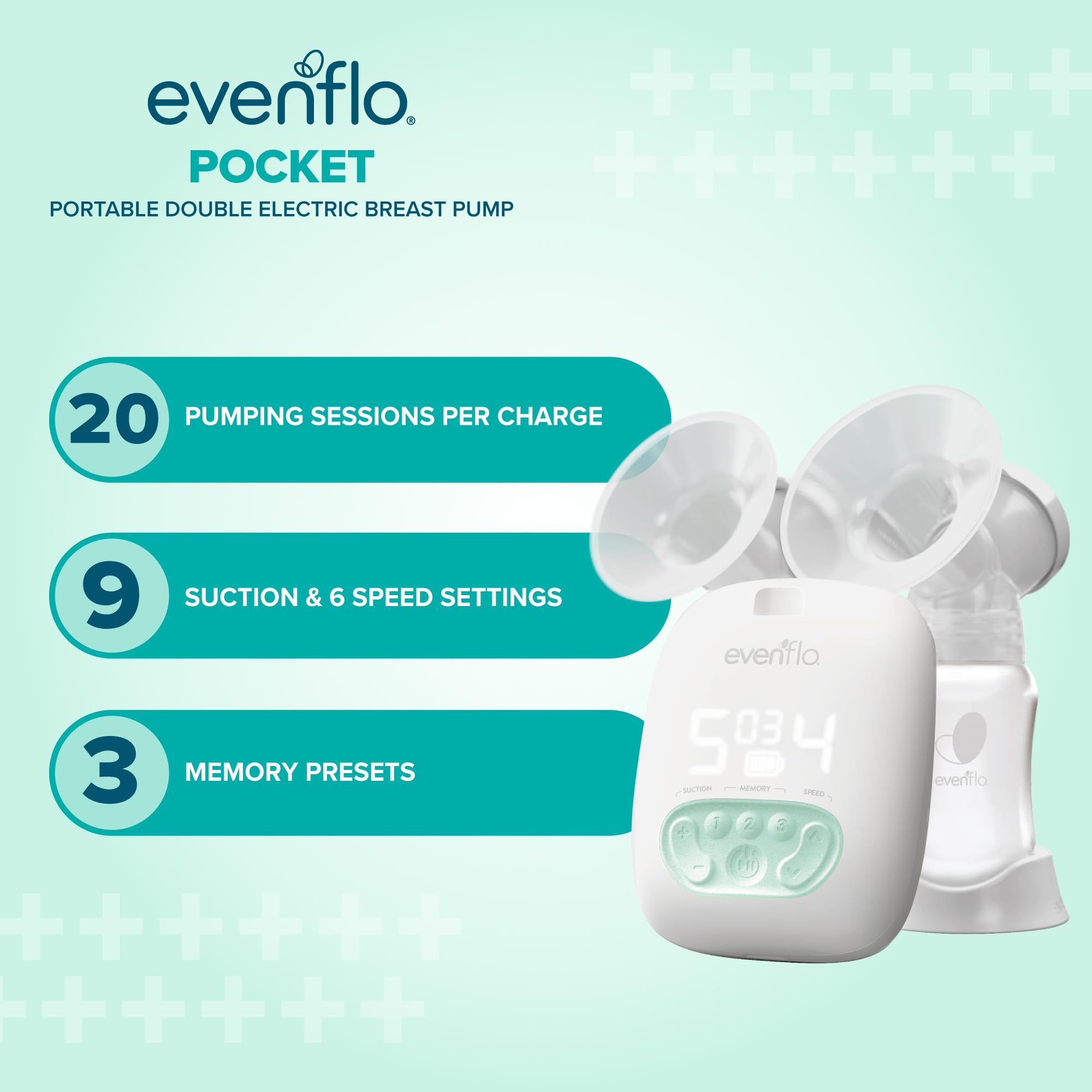 Evenflo Pocket Pompe à lait portable 20 séances de pompage pour charge 9 réglages d'aspiration 3 réglages de mémoire Blanc