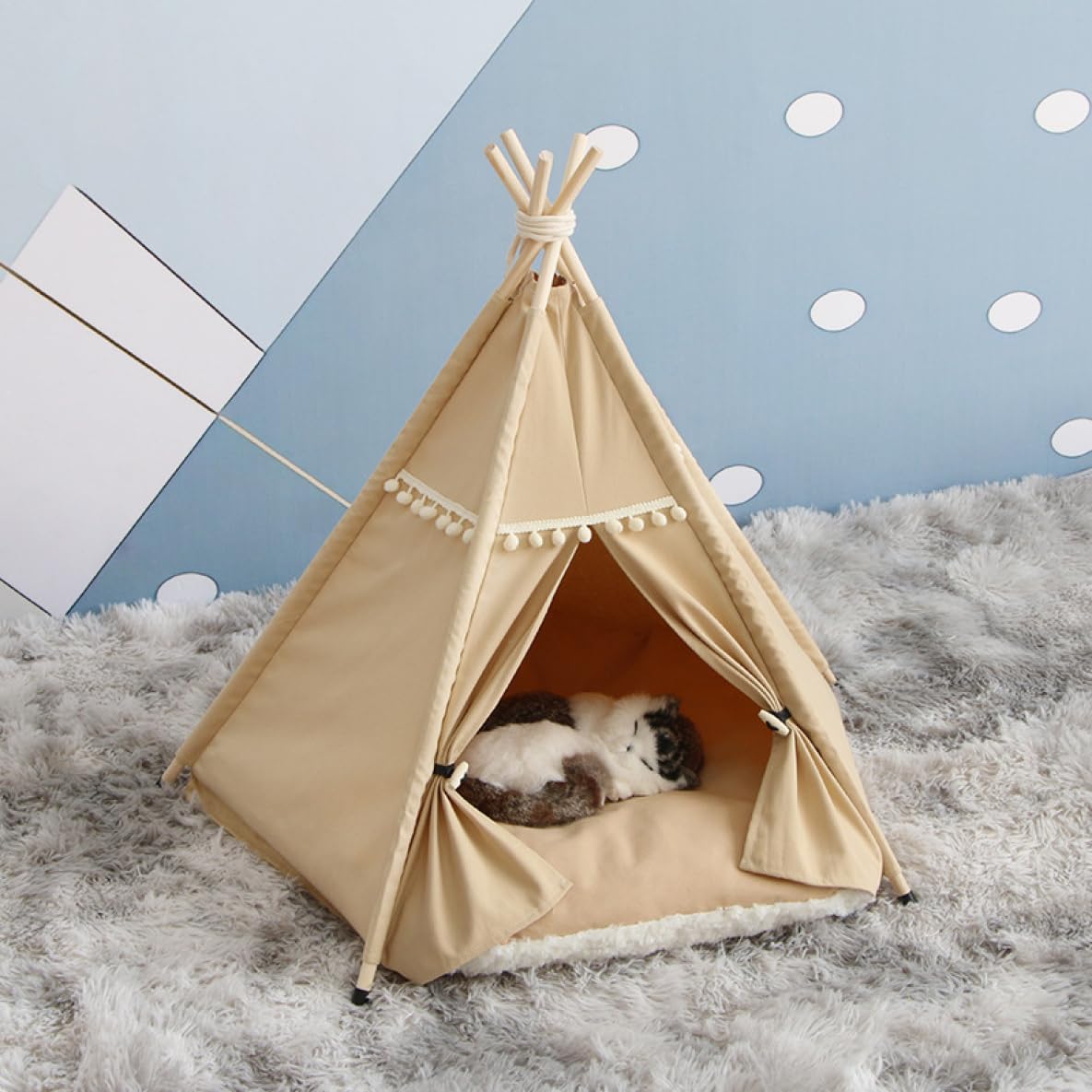Amazon | [JUI3N] ペットテント 犬小屋 ペットベッド 小型犬 猫 カーキ