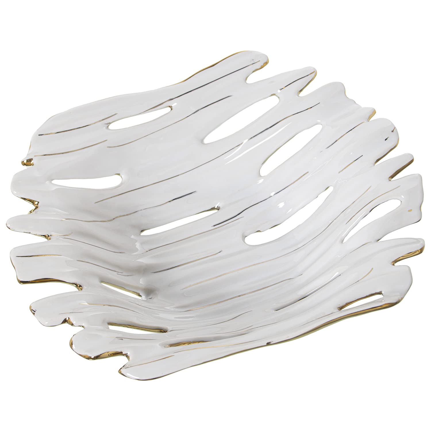 Centro de table céramique blanc et doré 30x25x8cm pour décoration intérieure chic