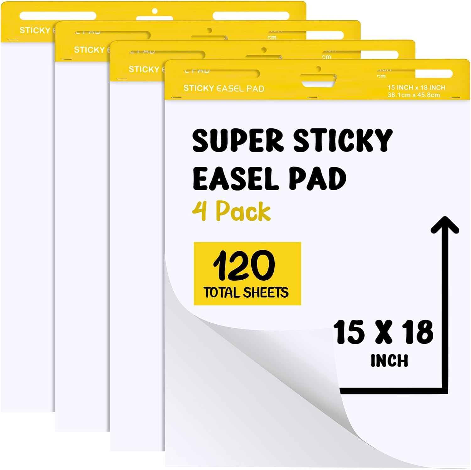 ReliThick 2 Pads Premium Mini Sticky Easel Pad, 15 in x 18 In, White 30 Sheets/Pad, Anchor Chart Paper for Teachers, Flip Chart Paper with Sticky Large Self Stick Super Sticking (Yellow)