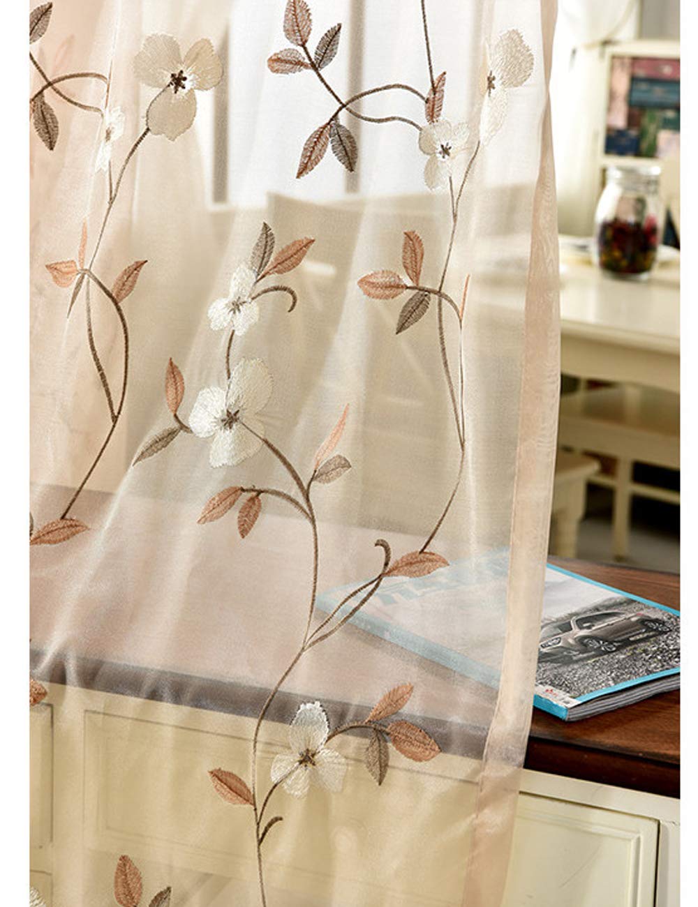 RIOMA Isabelle Tenda Trasparente Con Fiori Gialli, 140 X 270 Cm, Con Nastro Termoadesivo Per Orlatura - 5