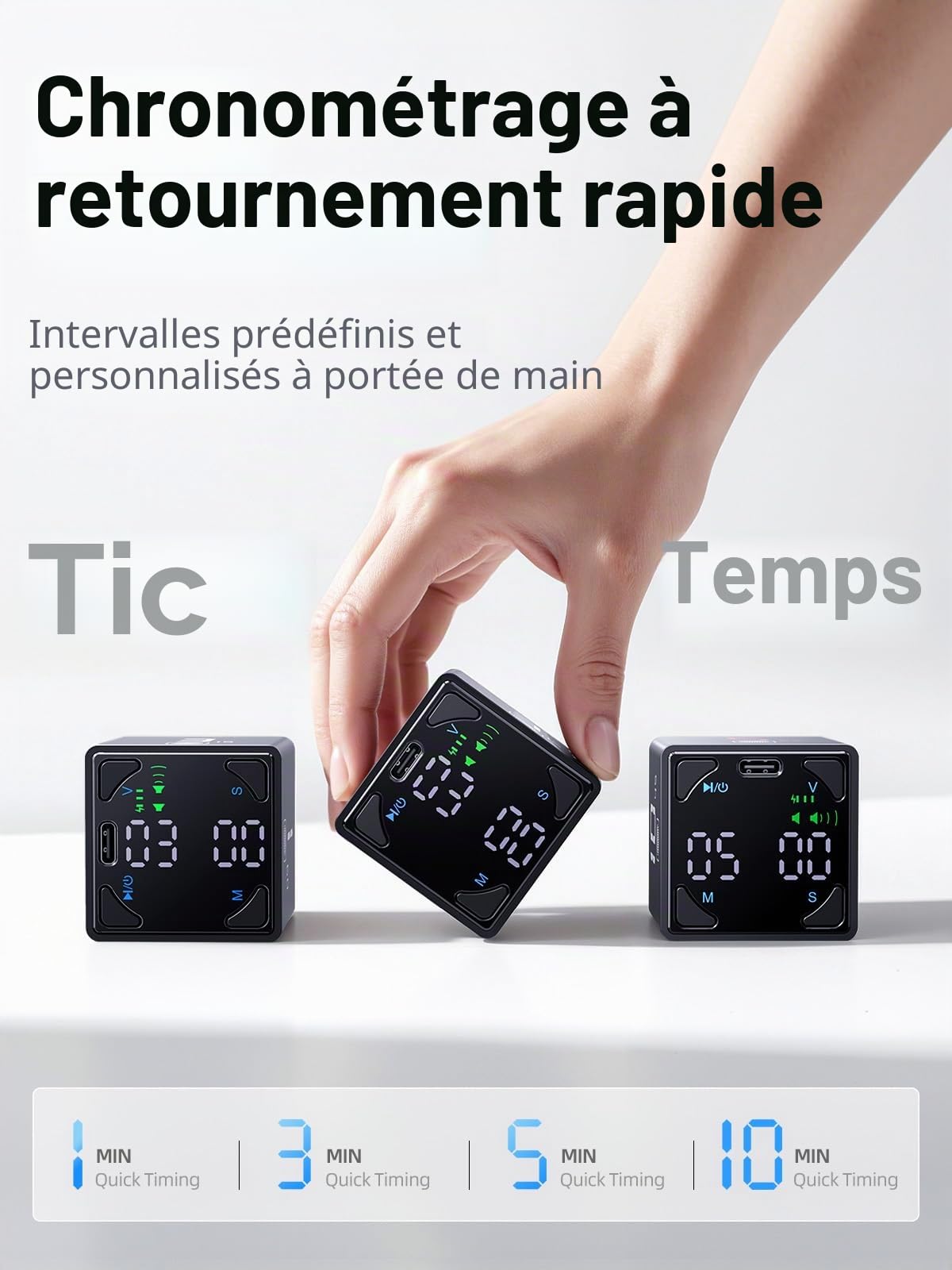 Ticktime Pro Pomodoro Timer pour Étude, Travail, Tâches, TDAH, Cuisine | Pomodoro Timer, Flip 1/3/5/10/15/25/45/60 min Countdown, Minuteur & Chrono, 3 Rappel, Écran Clair, Flip Pause & Reprise