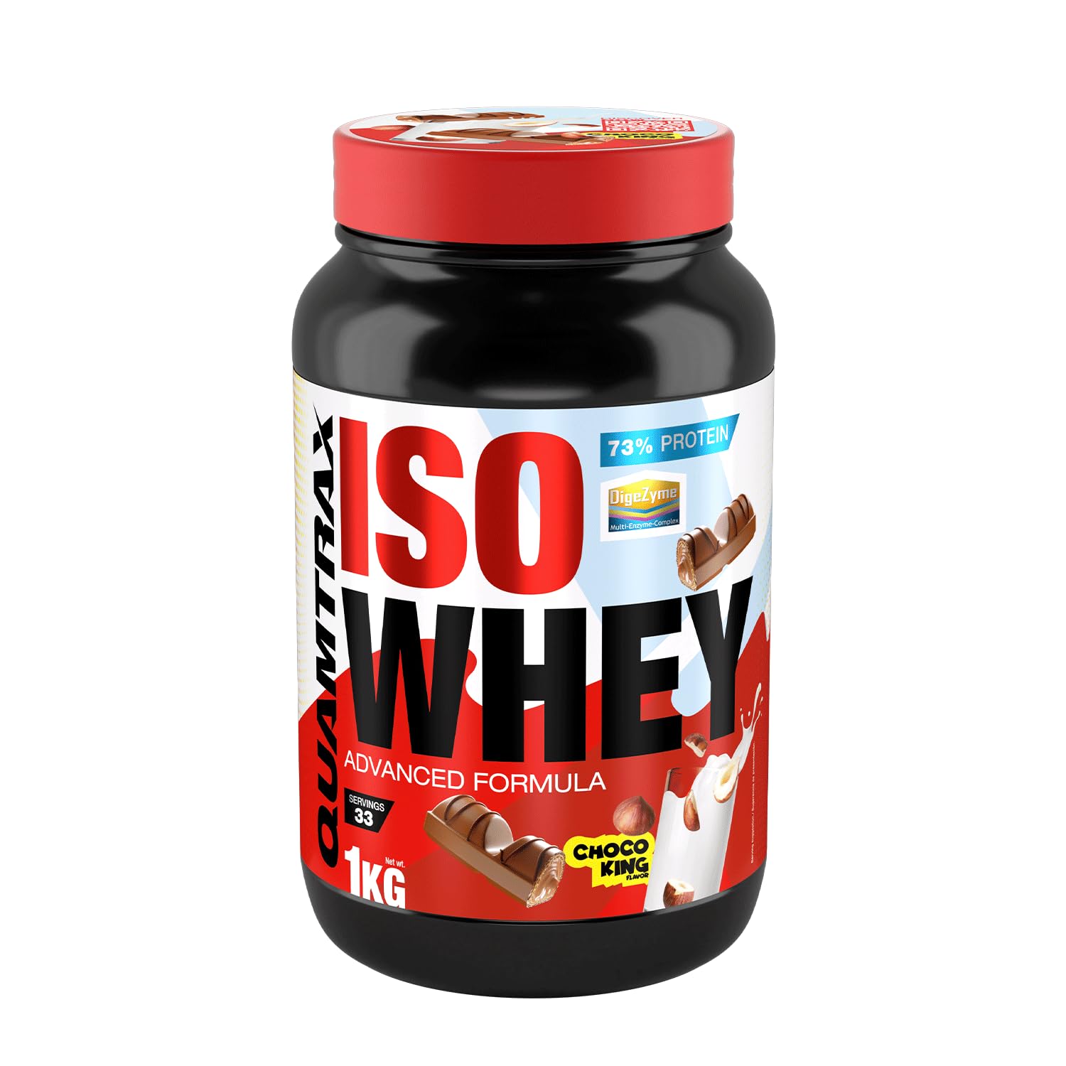 Quamtrax Nutrition - Iso Whey (Proteína de Suero de Leche Aislada) - 1 kg - Sabor Choco King - Alto contenido proteico, rápida absorción y bajo en grasas