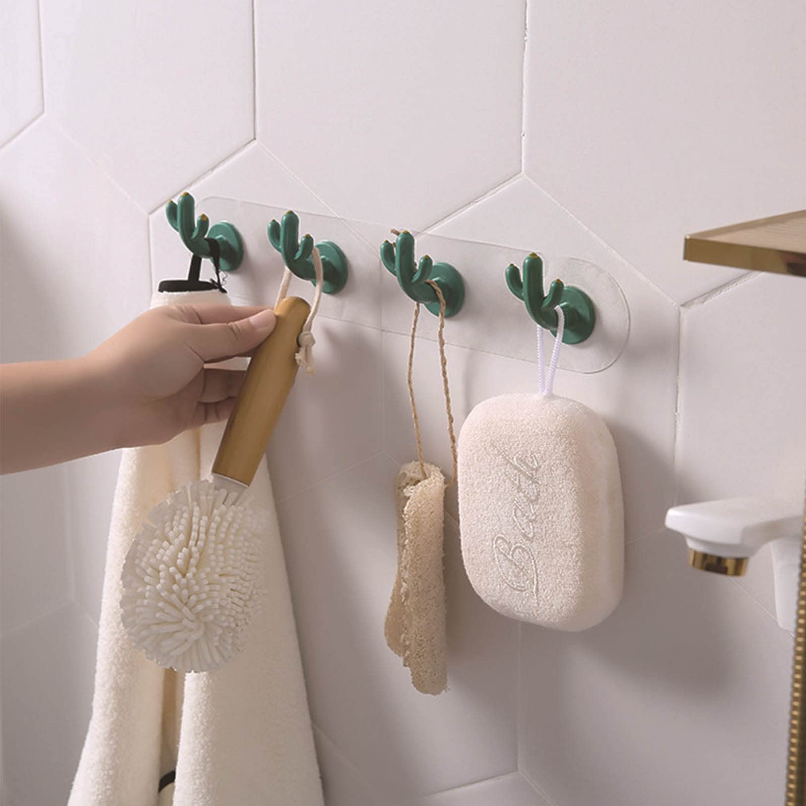 SZYDD 4 Pcs Cactus Shaped Wall Mounted Hook Strong Load Bearing Bag Towel Umbrella Hook Bedroom Kitchen Hook Cactus Hook