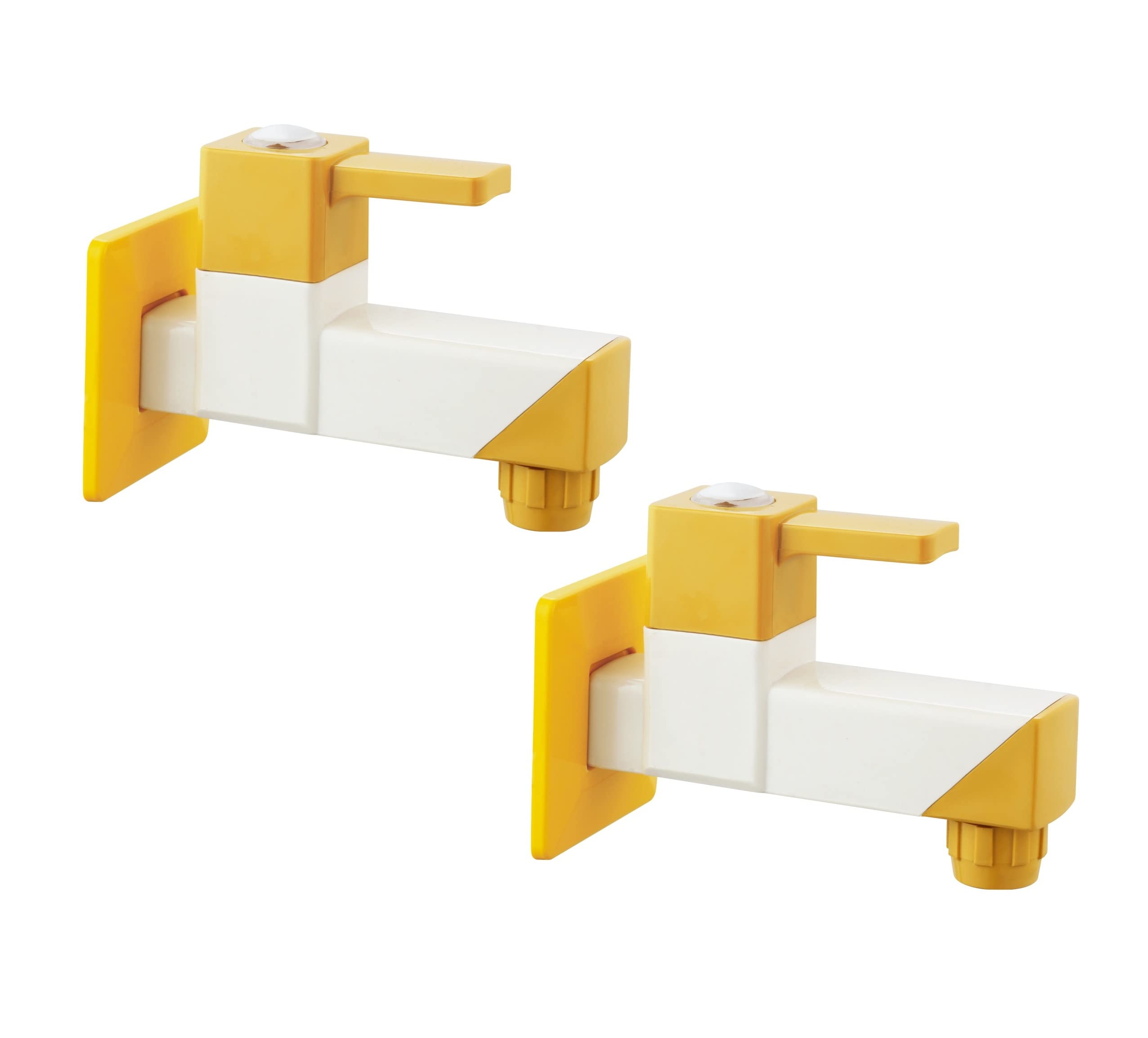 SanituF Bib Cock PTMT Tap | Plastic Riva Square Series Bib Cock with Wall Flange PTMT Tap/Faucet | (Yellow-Ivory) | (Pack of 2) (B0BQ72H665) Amazon Price History, Amazon Price Tracker