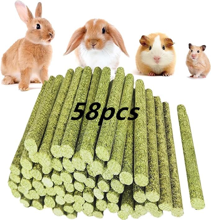 GREMBEB Rabbit Toys,Timothy Hay Stick for Guinea Pig Toy Bunny Chew Toys for Teeth Grinding Hamster Alfalfa Bite Treat Rabbit Molar Food Snack for Pet Rat Chinchilla Squirrel Gerbil-58PCS