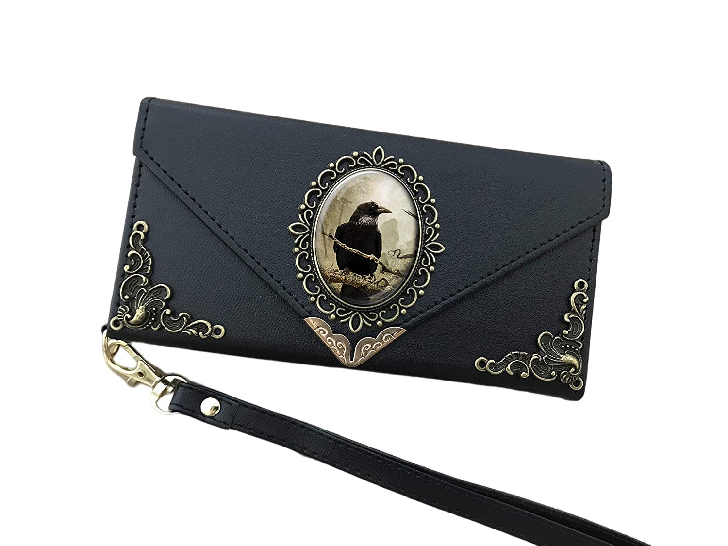 Gothic Crow phone leather wallet case for iPhone X XS XR 11 12 13 14 Pro Max Galaxy S23 S22 S21 S20 Ultra S10 S9 Note 20 8 9 10 Plus Dc045