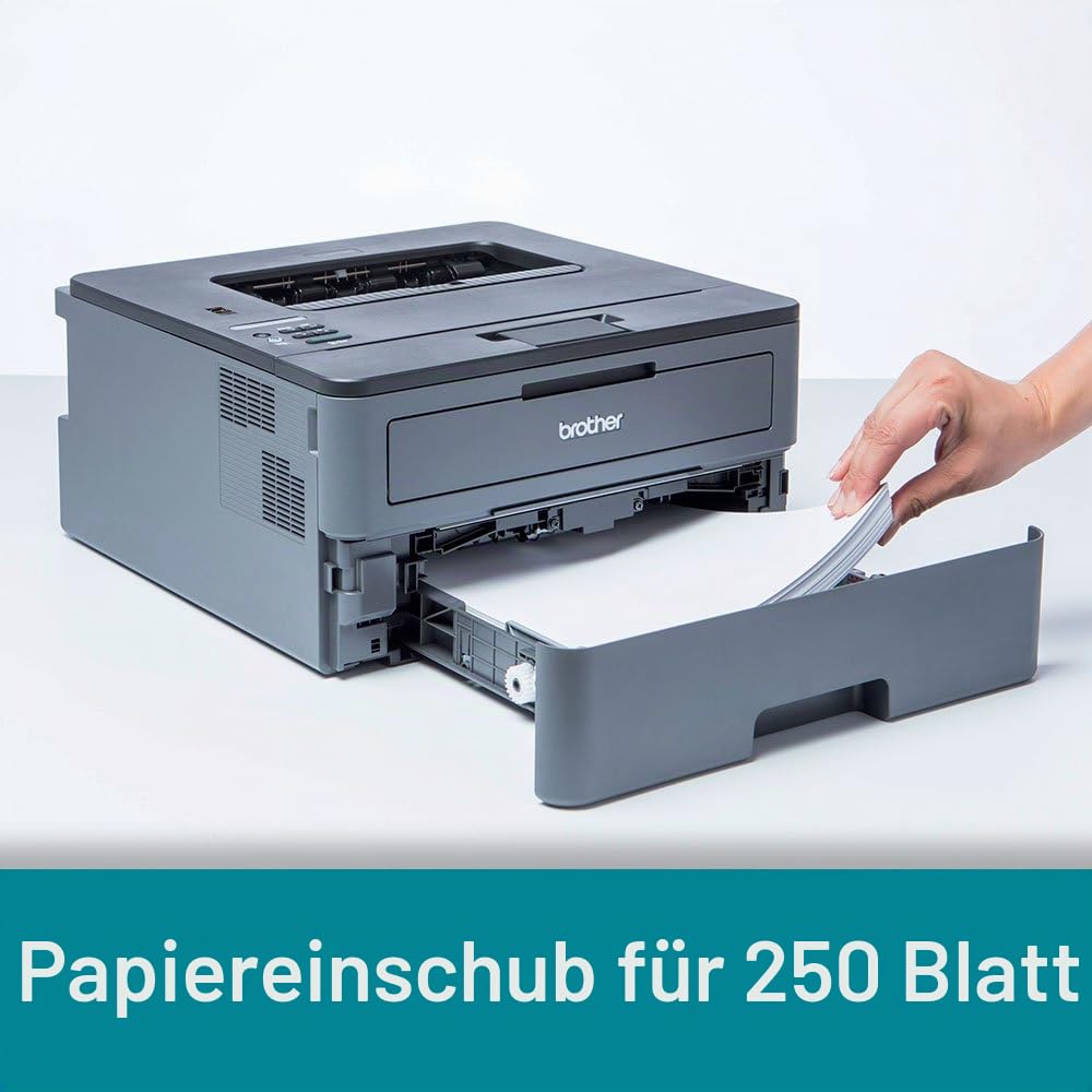 Brother HL-L2310D Kompakter S/W-Laserdrucker (30 Seiten/Min.,32 MB, A4, echte 1.200x1.200 dpi, Duplexdruck, geschlossene 250 Blatt Papierkassette, USB 2.0), Hellgrau/Schwarz