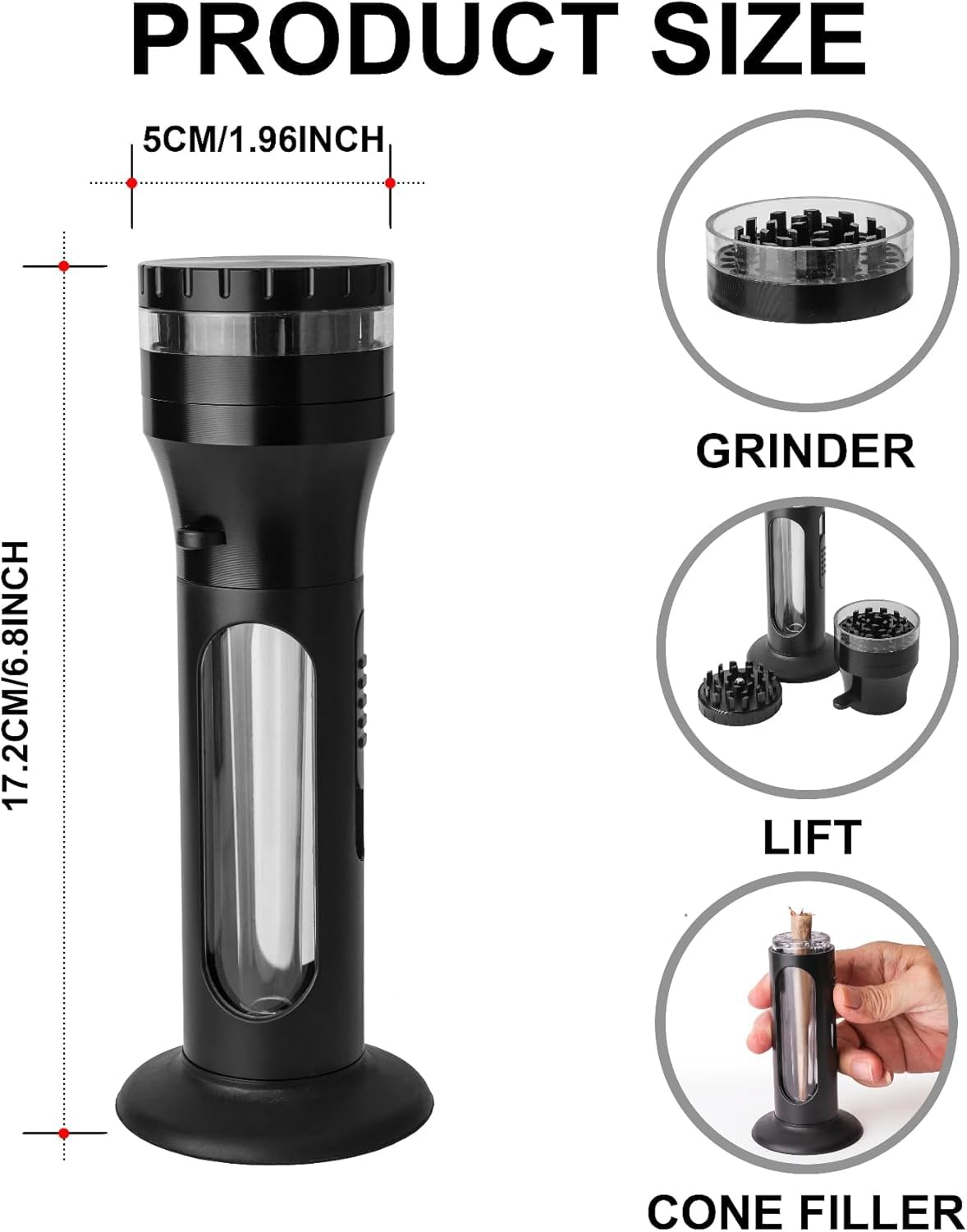 Herb Grinder Cone Loader, Portable Roll Filling Machine, 2 in 1 Kräuterschleifer und Kegelfüller, Schwarz cones joint