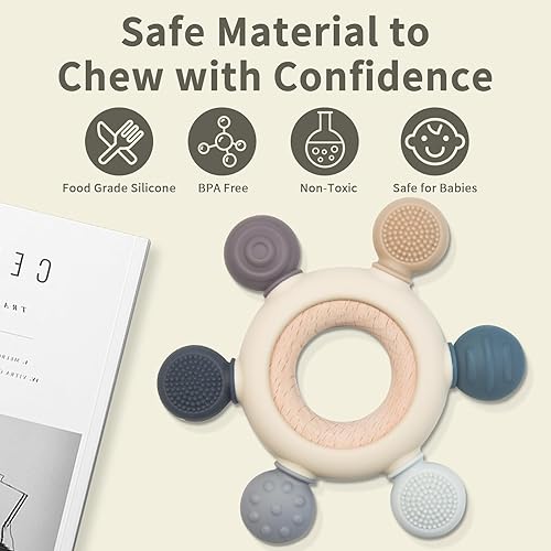 Miniatura 2 de Juguetes de dentición para bebés, silicona de grado alimenticio, sin BPA, juguetes de silicona para masticar bebés para calmar las encías del bebé,