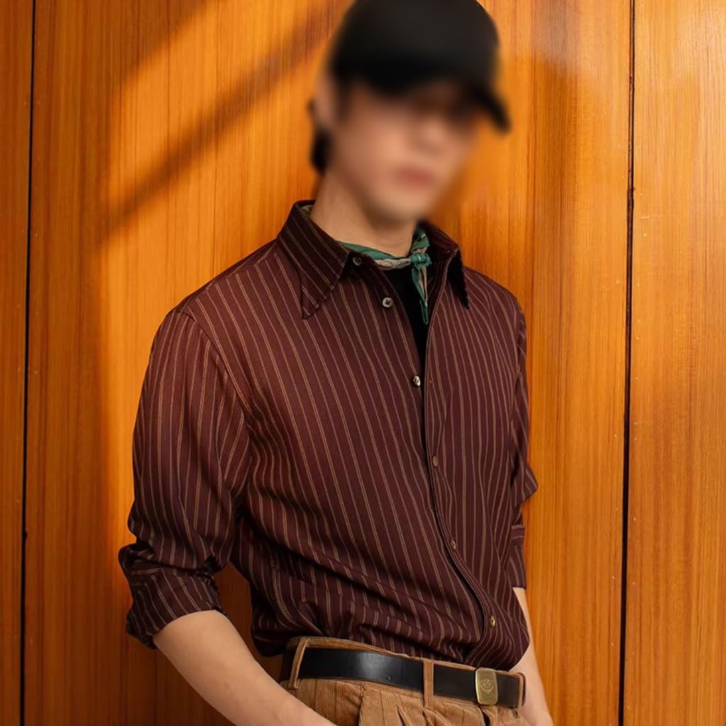 Camisa De Negocios Vintage Sin Planchar, Camisa De Hombre Anti-Arrugas Manga Larga, Diseño De Cuello Vuelto