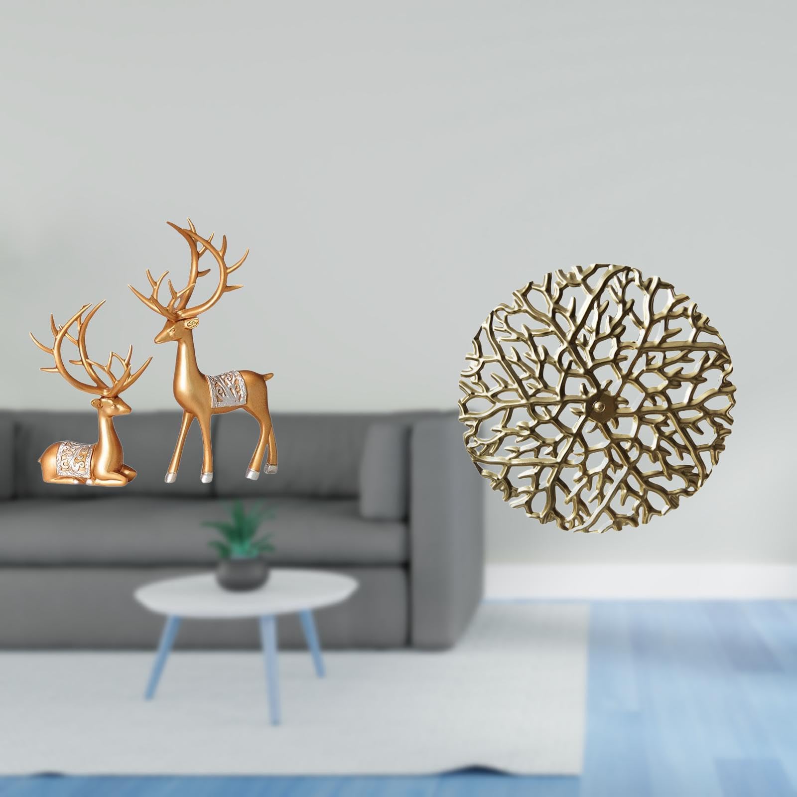 Enakshi® European Reindeer Sculpture Collectable Craft with Rustic Metal Wall Art Decorations Scenic Wrought Iron Statue Plaque 3D Hanging for Office Living Room-image-22