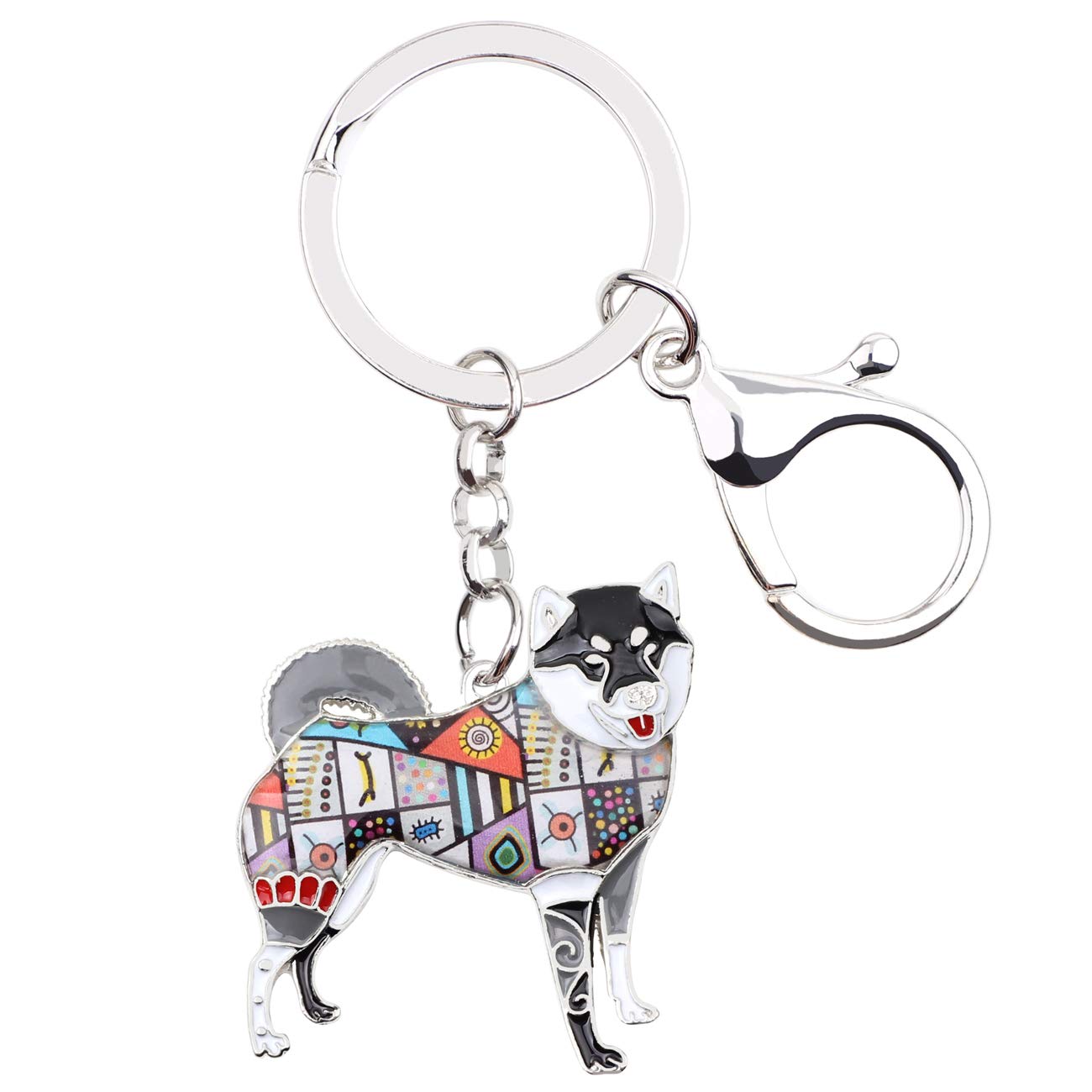 DOWAY Cute Enamel Dog Keychain Keyring Pets Dog Keyrings for Women (Black Shiba Inu)
