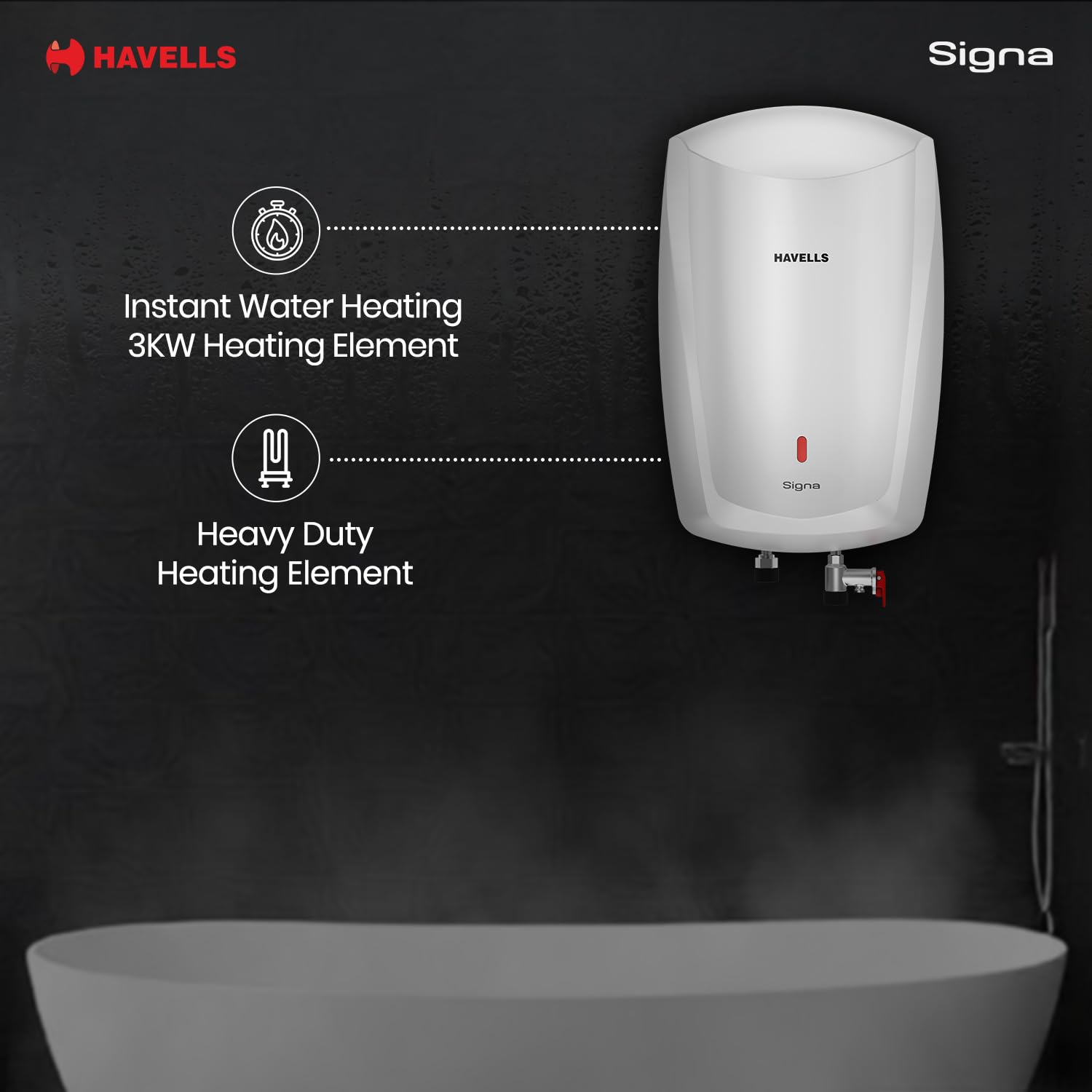 Havells Signa 5L Instant Water Heater(Geyser) with Anti Rust Aqua Shield| Twin LED Indicator| Shock Proof Body| ISI Marked| Fire Retardant Power Cord| Warranty- 5Yr on inner tank & 2Yr comprehensive 1
