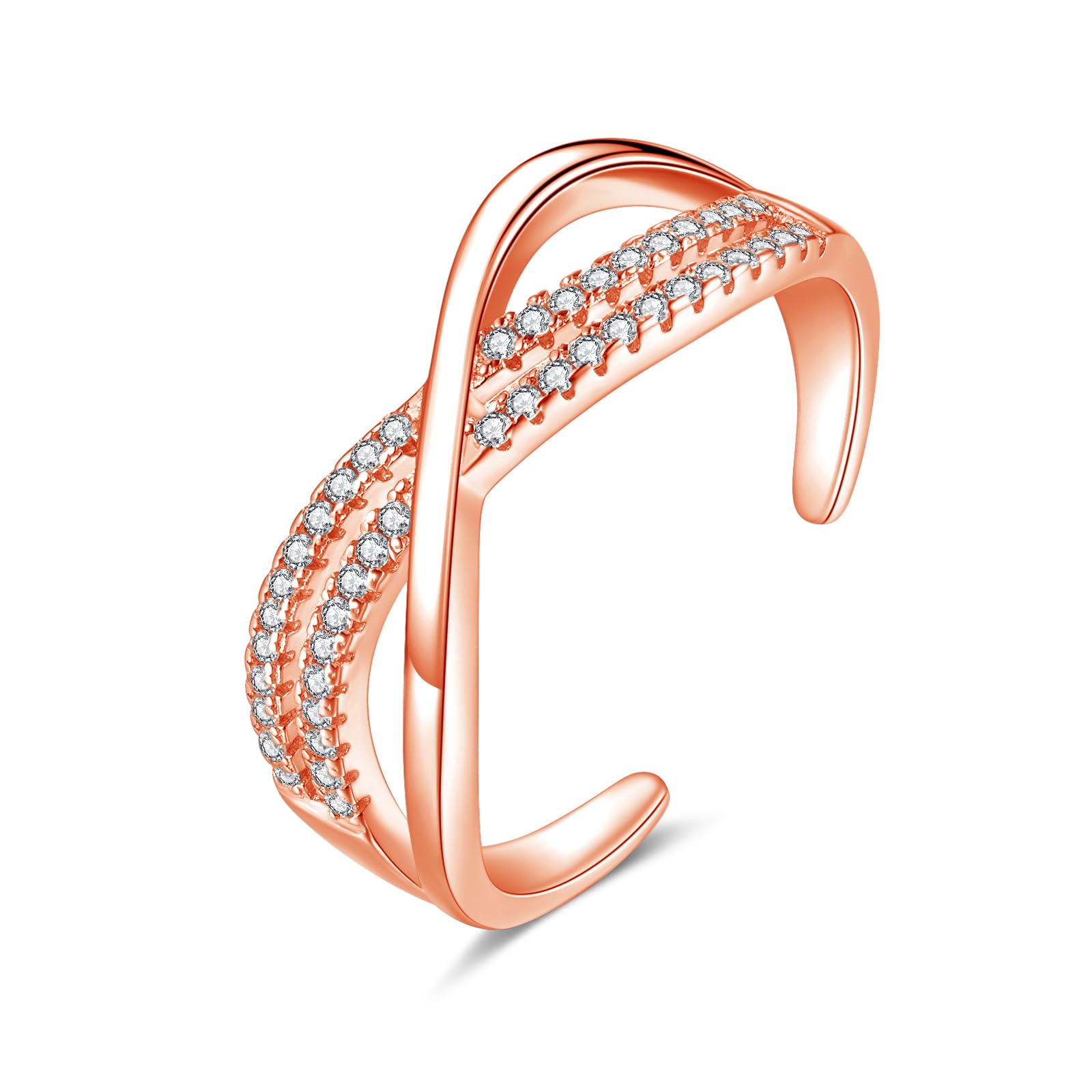Zolkamery Silber Damen Ringe, 925 Sterling Silber Drei Schicht Infinity Wickelring mit Weiß Zirkonia, Verstellbar Minimalistischer Fingerringe, Stapelbare Daumenring Trendy Stapelringe mit Geschenkbox