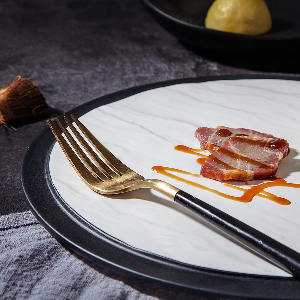 Platos para cocina, vajilla creativa para hotel, restaurante, plato de carne de cerámica negra mate, plato redondo plano para comer (10 pulgadas)