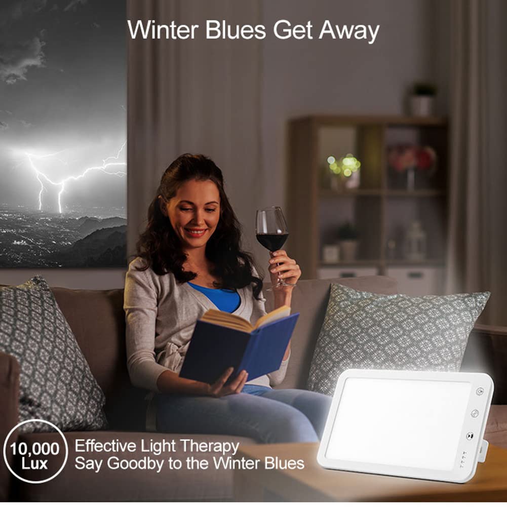 Boîte À Lumière Triste, 10000 Lux Luminothérapie SAD, Sans UV Niveaux De Luminosité Réglables & Couleur, Avec 4 Fonction De Mémoire, Pour Une Utilisation ​À La Maison/Au Bureau,Blanc