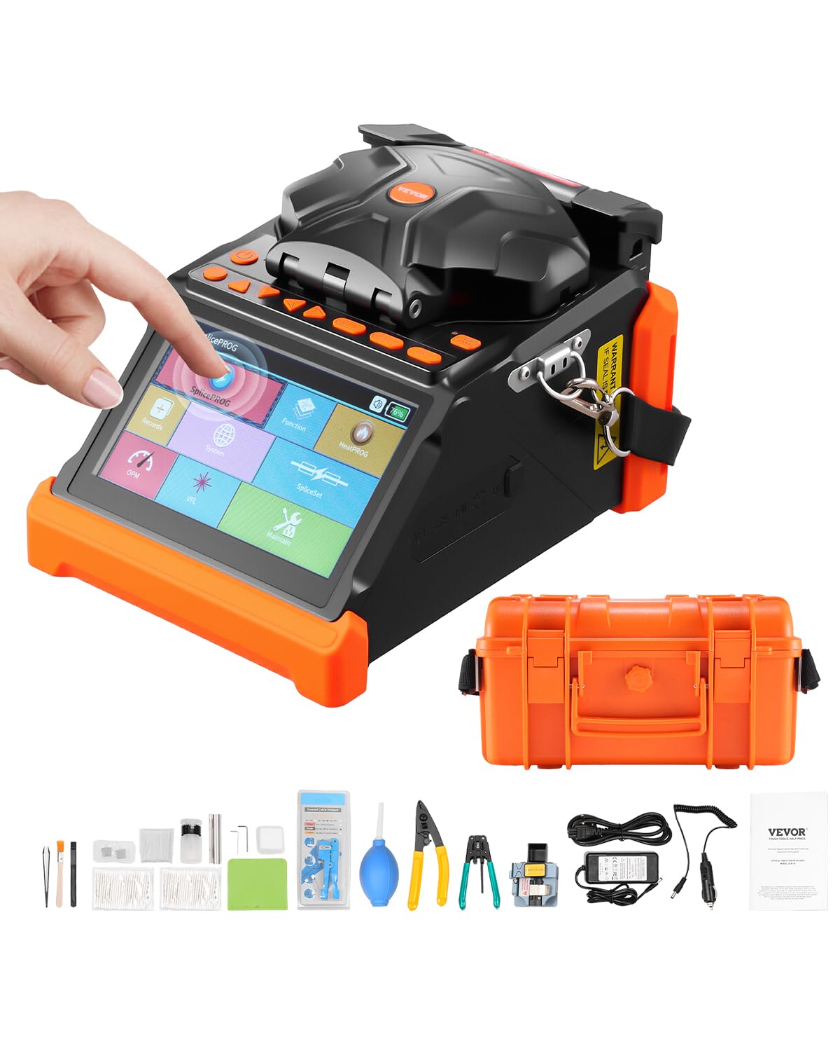 VEVOR Soudeuse Fibre Optique 6 Moteurs Épisseuse Fusion Fibre Optique Alignement Noyau Gaine, Épissage 6 s Chauffage 13 s, Écran Tactile, Support de Fibres 3 en 1, Batterie 7800 mAh pour SM MM DS NZDS