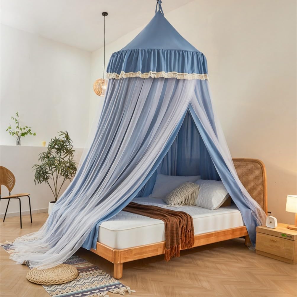 AETVRNI Double Layer Princess Dome Canopy Bed Curtain for Summer,270 cm Tall Castle Shaped Decorative Canopy Net for Twin Full Queen King Cal King Bed,Blue