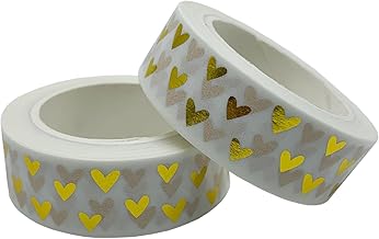 aufodara Lot de 2 rouleaux de ruban adhésif Washi - 10 m x 15 mm - Paillettes - Couleur dorée métallisée - Pour bricolage, scrapbooking, bricolage (doré, forme de cœur)