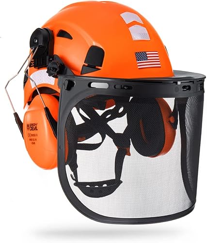 Miniatura 7 de Casco de Seguridad Forestal Casco de Motosierra con Visera Transparente Completa de Policarbonato y Orejeras 3 en 1 Casco Duro Forestal