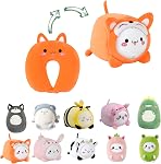2-in-1 Travel Pillow for Kids - Soft and Adorable Animals Plushie That Converts into a U-Shaped Neck Pillow for Ultimate Comfort During Airplane, Train, Bus Trip (Pink Unicorn)