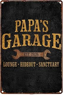 Papa's Garage Est. 2026 Humor Vintage Metal Sign 8 x 12 Inch | Wrench Aluminum Sign, Garage & Man Cave & Workshop Wall Decor, Gift For Dad & Garage Owners