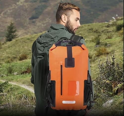 Miniatura 6 de Mochila impermeable con funda para teléfono, bolsa de almacenamiento enrollable para viajes, natación, canotaje, kayak, playa (naranja, 35L)