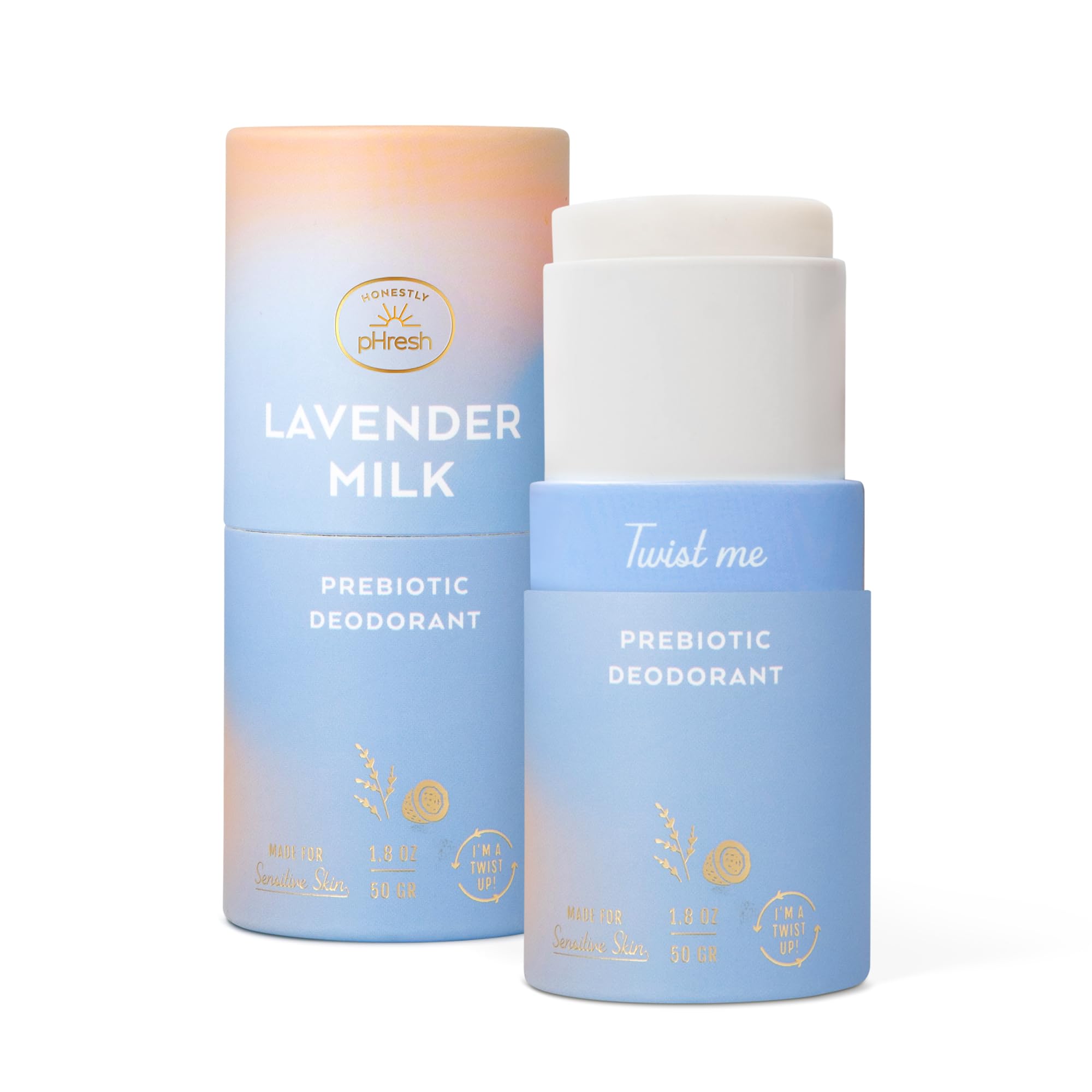 Honestly pHresh Twist-Up Deodorant | Baking Soda-Free, Prebiotic Formula | Aluminum-Free, Non-Irritating Deodorant Stick | All-Natural, Whole-Body Application | Glides On Clear - Lavender Milk