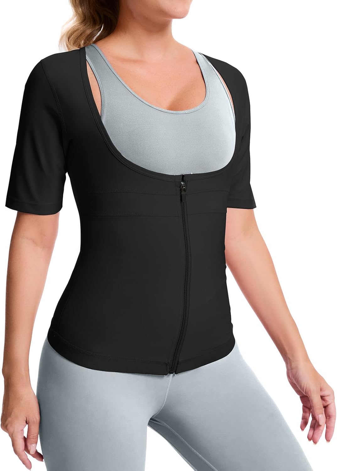 Sauna Suit for Women Sauna Shirt for Women Sweat Body Shaper Waist Trainer Top with Zipper - Image 4