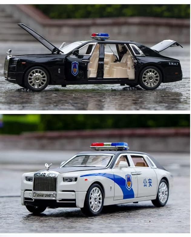 Image of 1 /24 Diecast Car Model Rolls-Royce Phantom Police Toy Car, Alloy Collectible Phantom Replica Pull Back Model Car Vehicles with Sound and Light (Black)