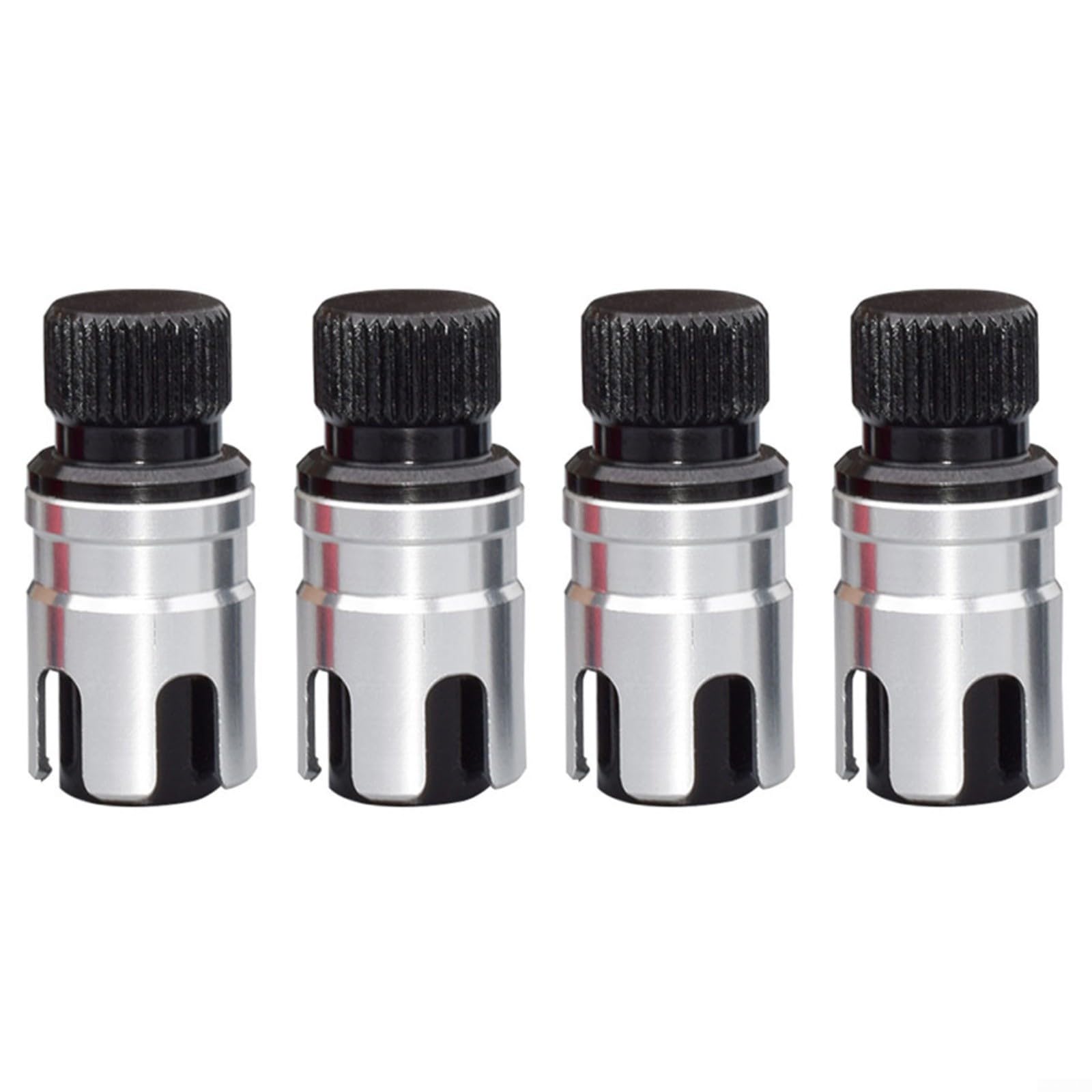Set di 4 valvole di sfiato rapido per pneumatici di scarico della pressione in metallo plastica SUV per ATV camion sabbia terreno argento (nero)