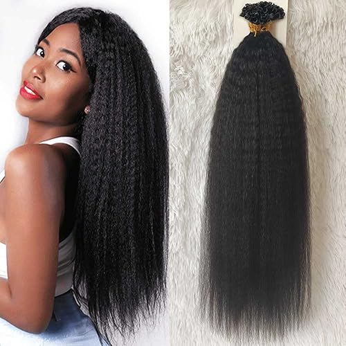 Forawme Extensiones de cabello rizado recto pre unido U Tip 100 Remy Cabello humano Punta de uñas Fusión Hairpiece Invisible Keratin Extensions #1B