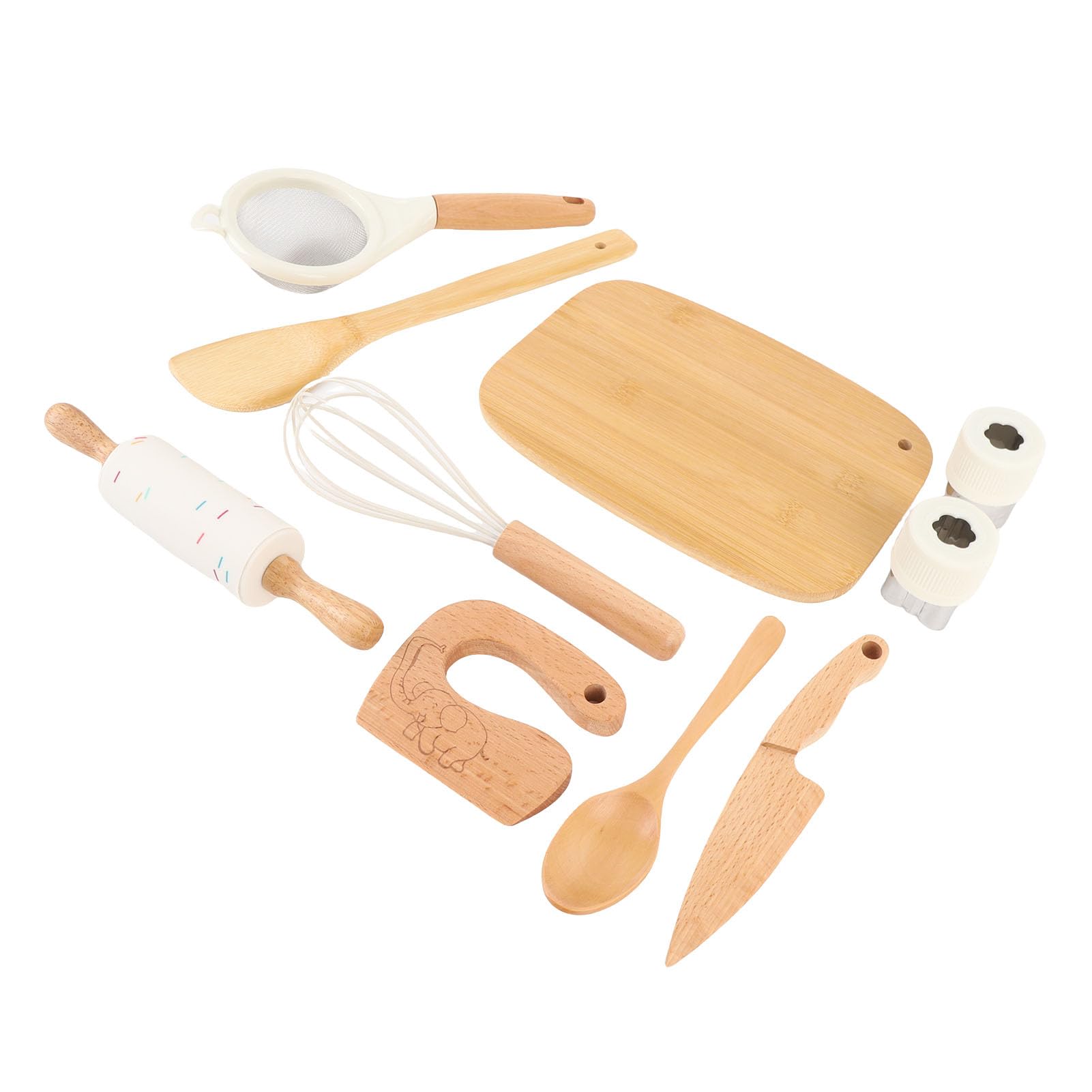 Vvikizy 10PCS Wooden Play Pretend Cooking Toy Set with Safe Beech Wood Material for Boys and Girls, Educational Kitchen Accessories for Imaginative Play for Kids 3+