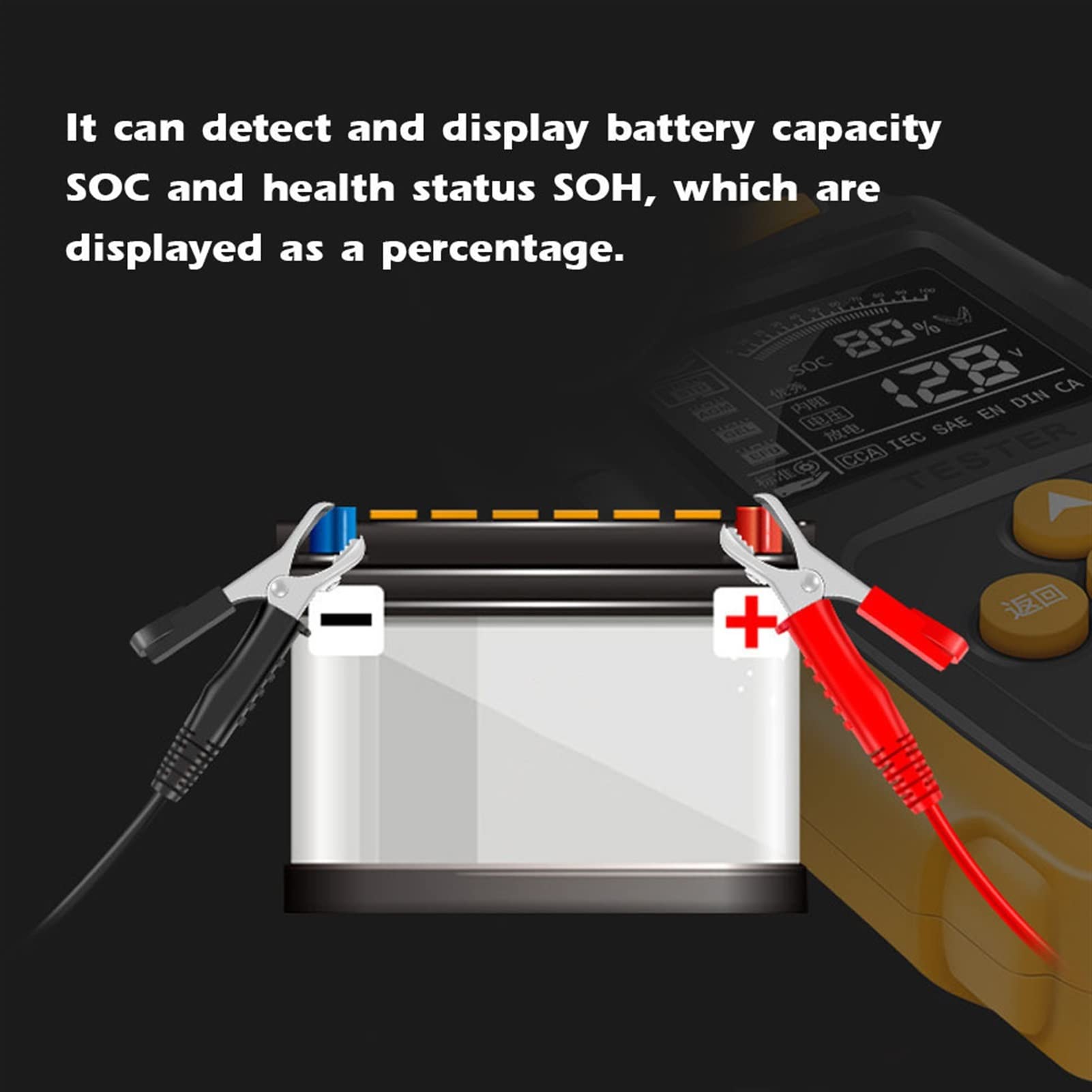 Tester pojemności baterii, tester obciążenia, 1. 2V / 24V. Tester baterii samochodowej LCD Digital Battery Analyzer Diagnostyki samochodu Narzędzie SOH SOC CCA IR Pomiar ciężarówki samochodowej funkcj