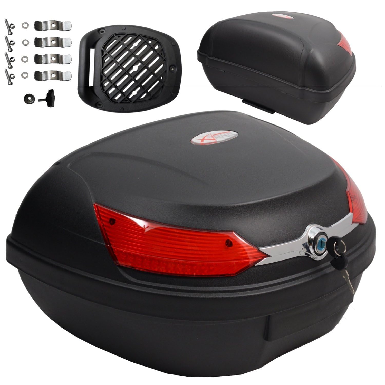 SATKIT Bauletto Moto Universale 46L per 2 Caschi Integrali Nero Polipropilene con Serratura e Piastra di Montaggio