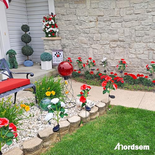 Image of Anordsem Solar Garden Lights Outdoor: 20 Waterproof Fabric Roses 4 Pack - Red LED Flower Decorations for Yard Patio Path Cemetery Grave - Mother's Day Gift for Her Women Mom Wife
