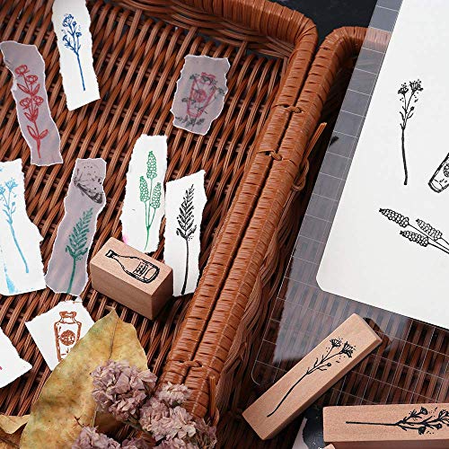 Dizdkizd 8 Pieces Vintage Wooden Rubber Stamps, Plant & Flower Decorative Mounted Rubber Stamp Set For Diy Craft, Letters Diary And Craft Scrapbooking #TOP5