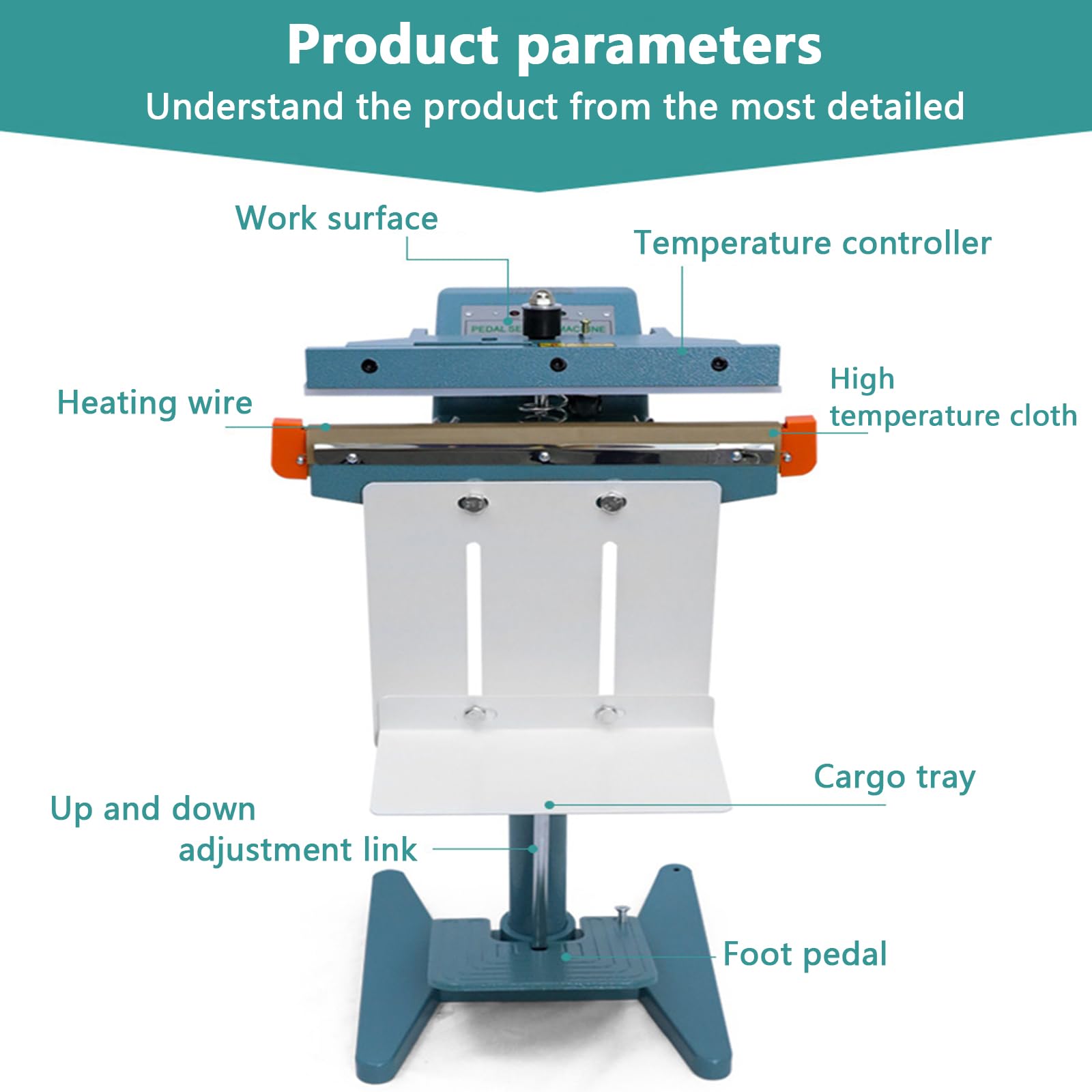 Macchina termosaldatrice 2 in 1 per sacchetti di plastica con taglierina e pedale per sigillature efficienti, design portatile per un funzionamento unilaterale