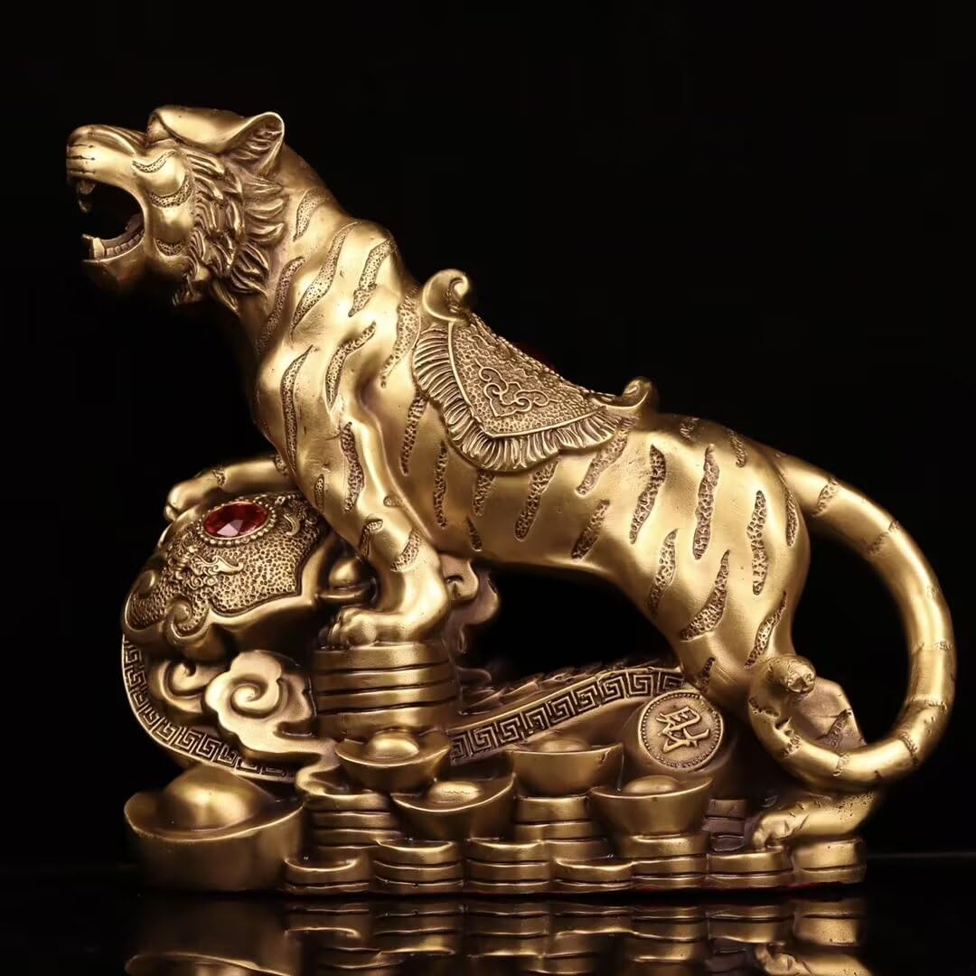 Dytartzx Brass Tiger Statue | Home Office feng Shui Decoration | Zodiac Animal Statue | Wealth and Protection