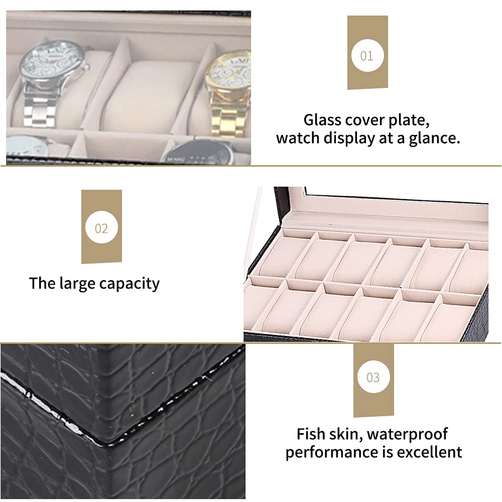 Scatola Porta Orologi Elegante Con Serratura - Custodia In Pelle PU Per 6 Orologi, Vetro Protettivo, Interno In Velluto - Ideale Per Collezione E Display